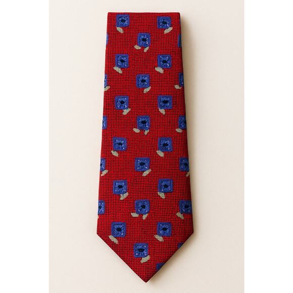 Biella 100% Silk Tie Made in Italy for Britches of Georgetown Red Blue Pattern - Picture 3 of 16
